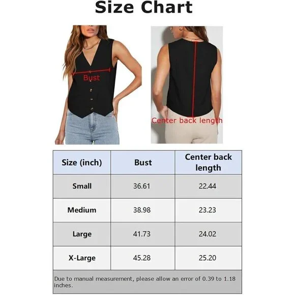 Womens Black Casual Button Down Sleeveless Vest Waistcoat with Pocket - Picture 4 of 6